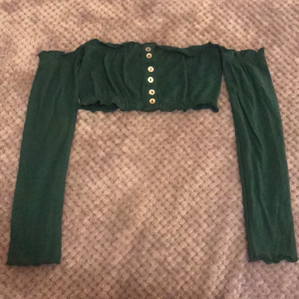 Hunter green off the shoulder crop top